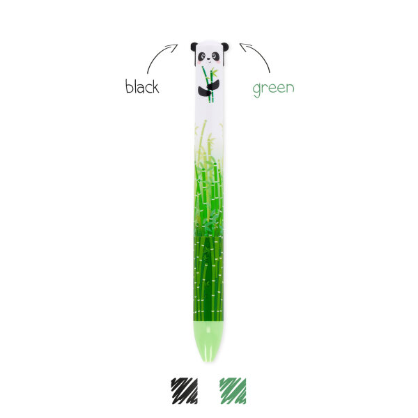Legami CLICK0025 Click&Clack-Zweifarbiger Kugelschreiber-Panda-1 mm-Black+Green Ink