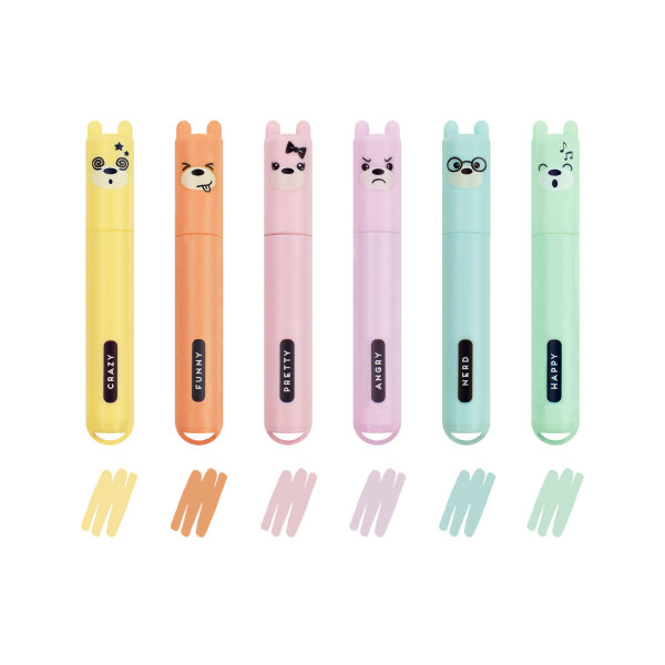 Legami MH0004 Teddys Style-Set mit 6 Mini Textmarkern-Teddy Bear-Multicolor Ink